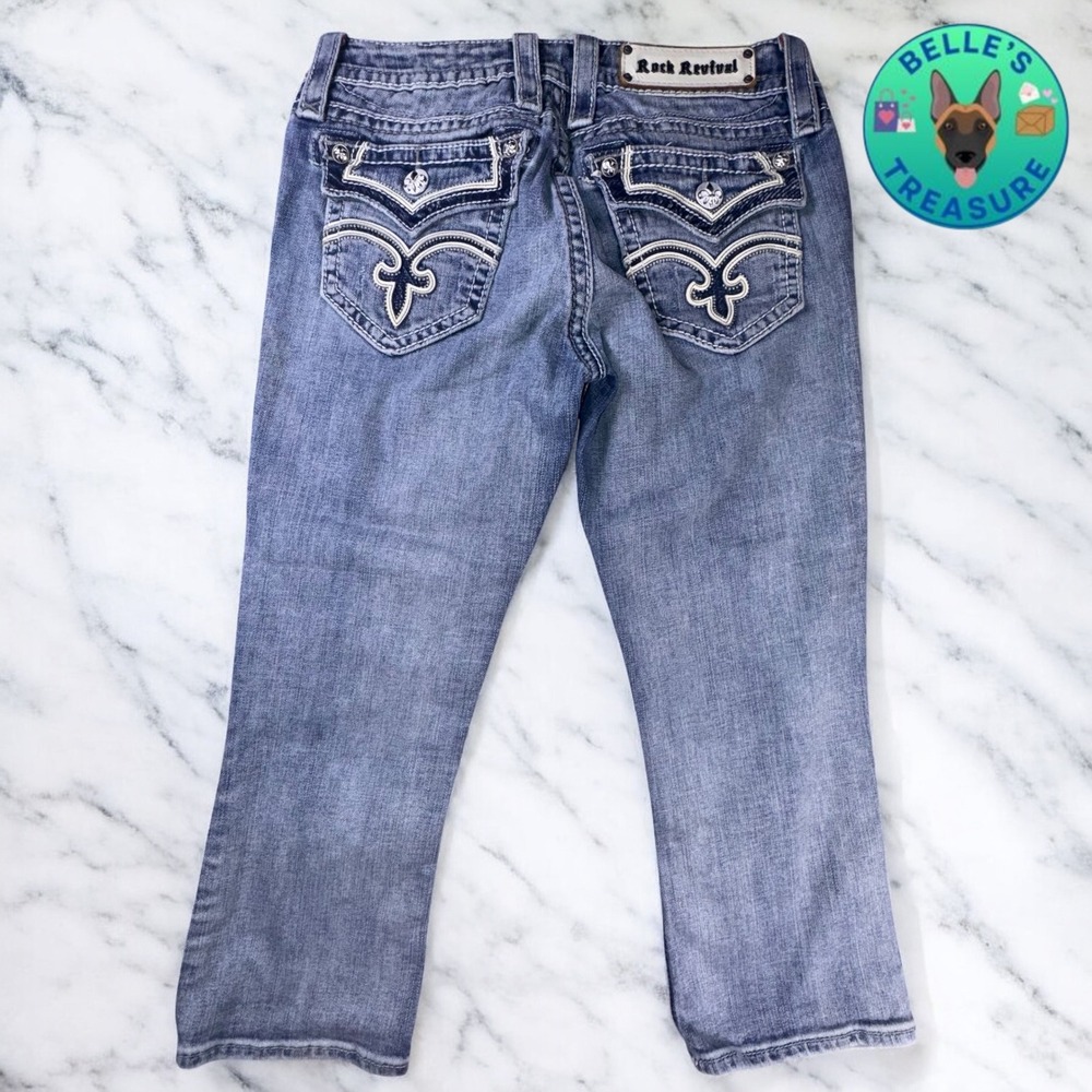 Rock Revival Vicky Capri Jeans Rhinestone Pockets Denim Booty‎ Bling Women's 27